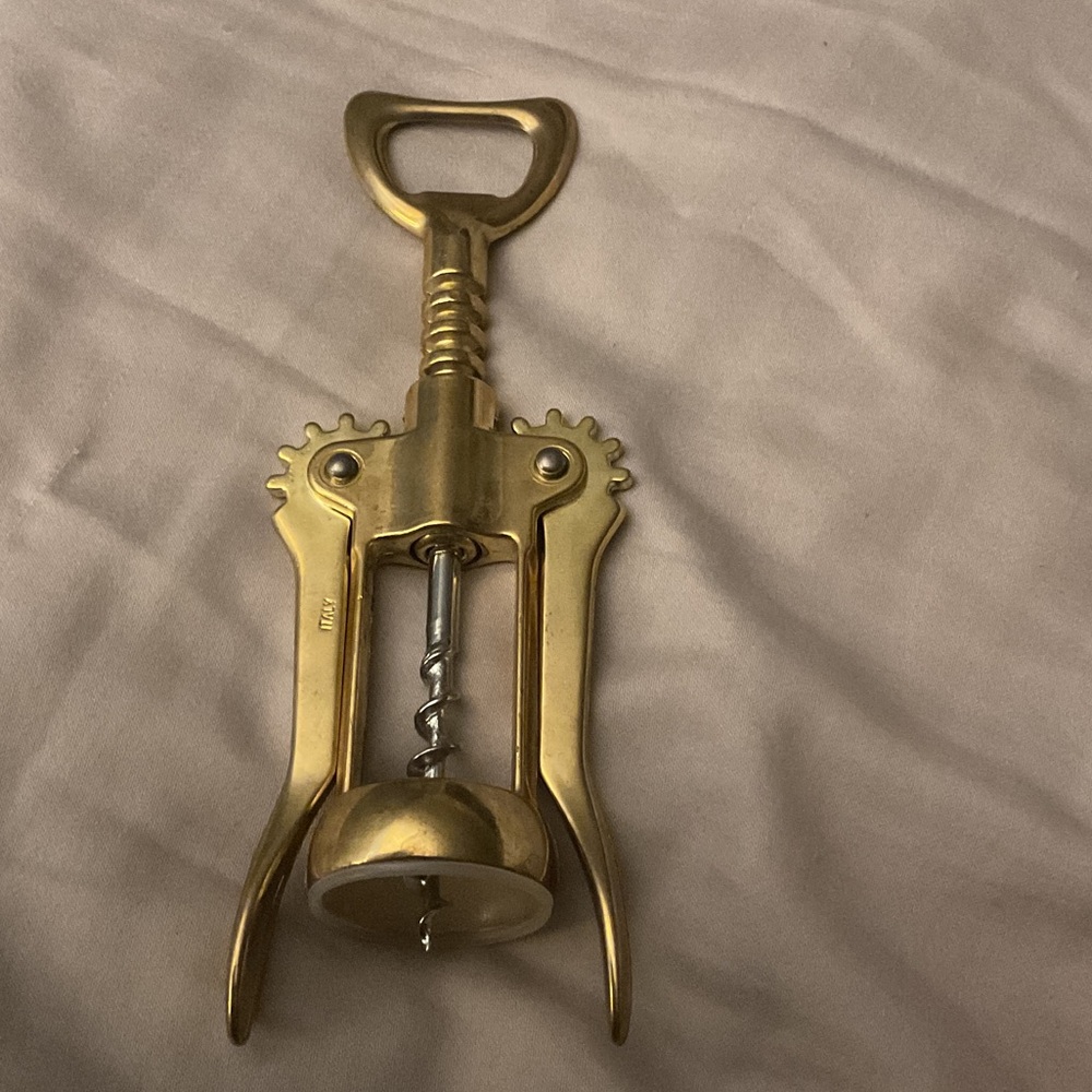 Elegant Gold Corkscrew Wine Opener made in Italy Brass